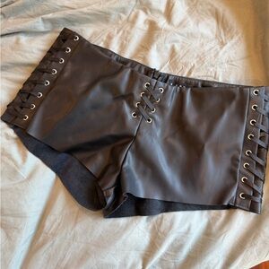 I.AM.GIA Black Faux Leather Lace-Up High Waist Shorts